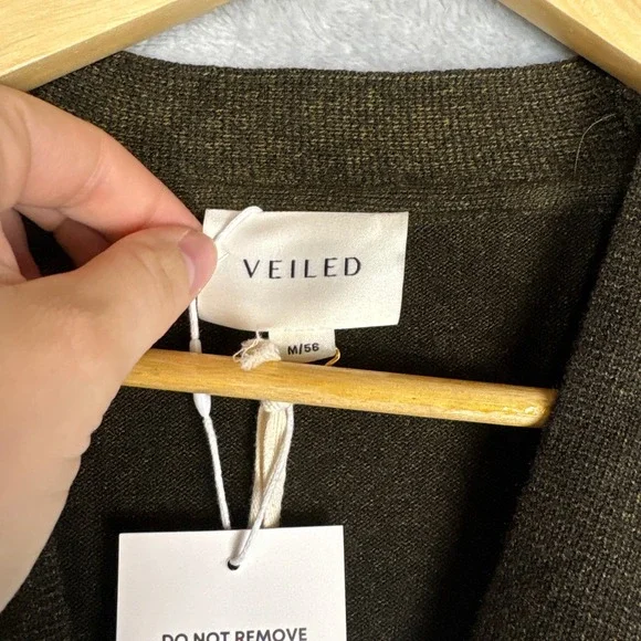 Veiled Cropped Knit Cardigan Shrug Black Forest Green Medium NWT Luxury - Picture 3 of 5